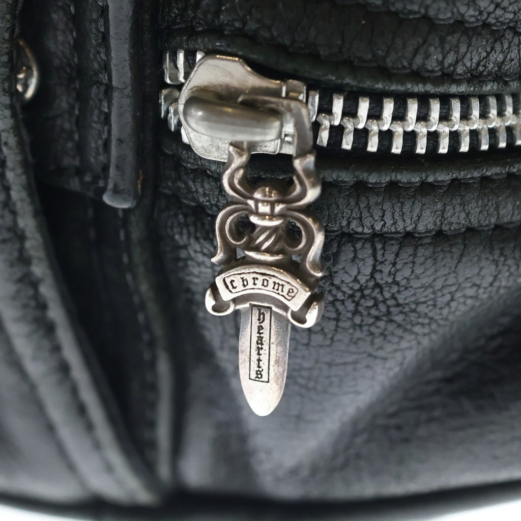 CHROME HEARTS(クロムハーツ) GYM SM DESTORY 現行型CHチャーム付き ジムバッグ デストロイ レザークロスパッチスモールレザーハンドバッグ ブラック
