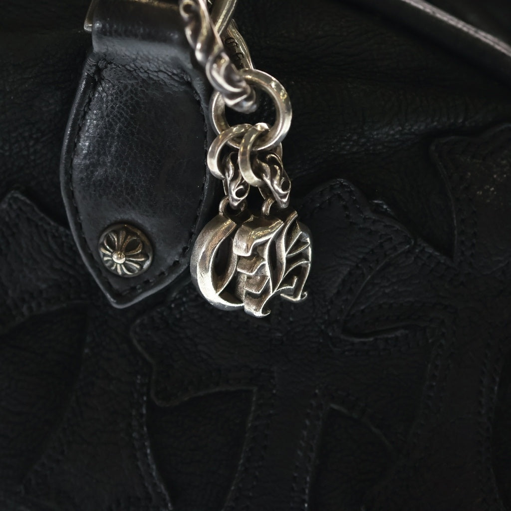CHROME HEARTS(クロムハーツ) GYM SM DESTORY 現行型CHチャーム付き ジムバッグ デストロイ レザークロスパッチスモールレザーハンドバッグ ブラック