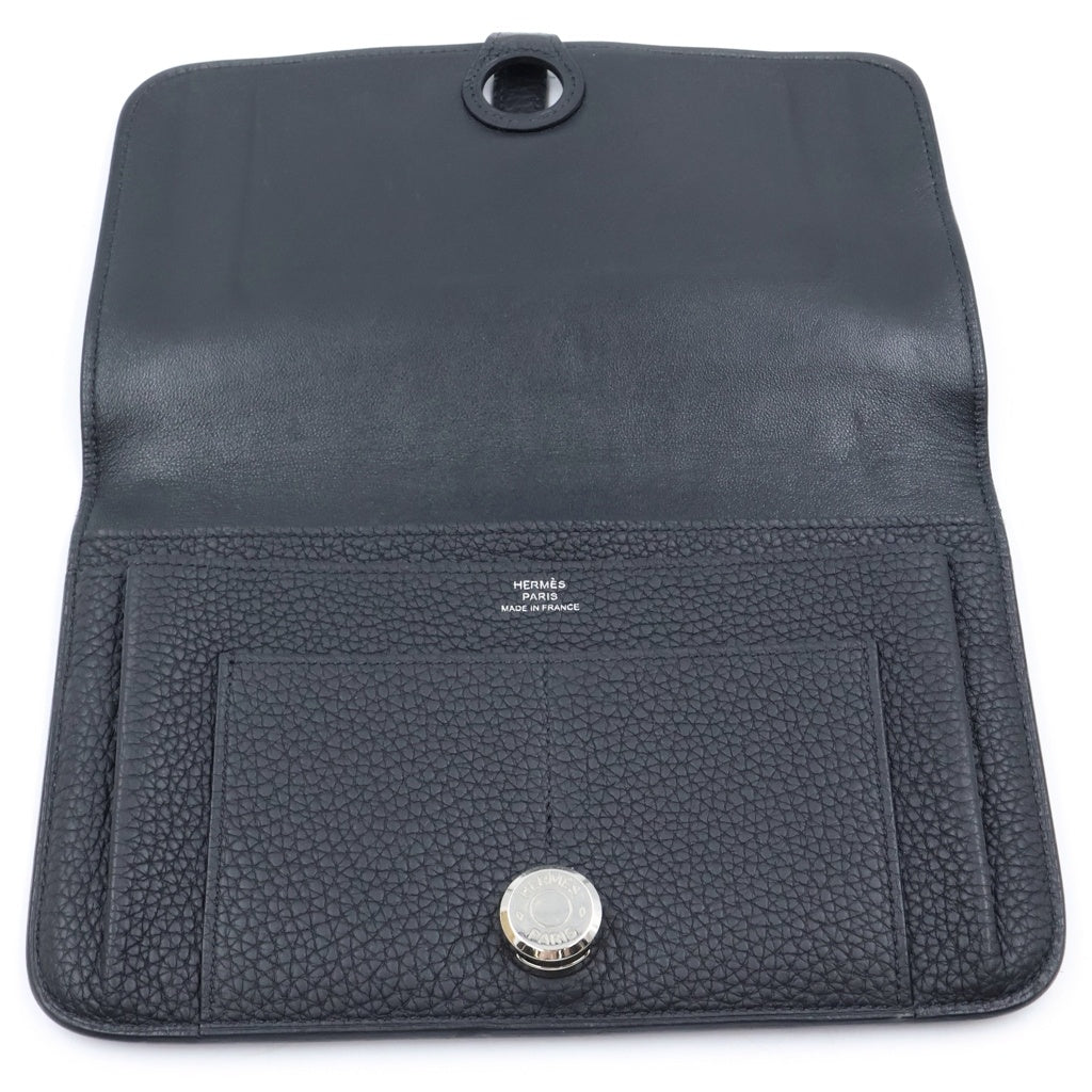 HERMES(エルメス) ドゴンデュオ GM シルバー金具 B刻印 コインケース付き ロングウォレット ブラック レディース
