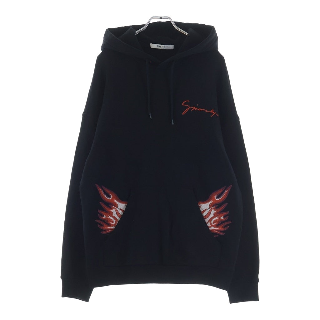 GIVENCHY(ジバンシィ) Back Pig Fire バッグピッグファイアー ロゴ刺繍 プルオーバースウェットパーカー ブラック BMJ01A30AF