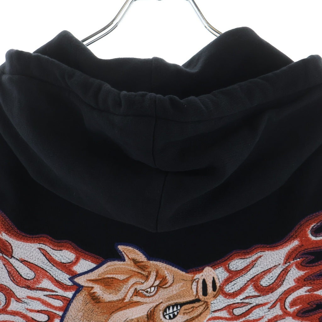 GIVENCHY(ジバンシィ) Back Pig Fire バッグピッグファイアー ロゴ刺繍 プルオーバースウェットパーカー ブラック BMJ01A30AF