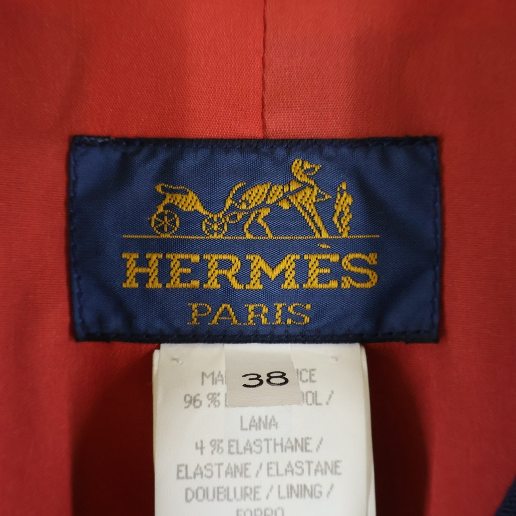 HERMES(エルメス) セリエボタン ベロア切替 4つボタン テーラードジャケット ネイビー レディース