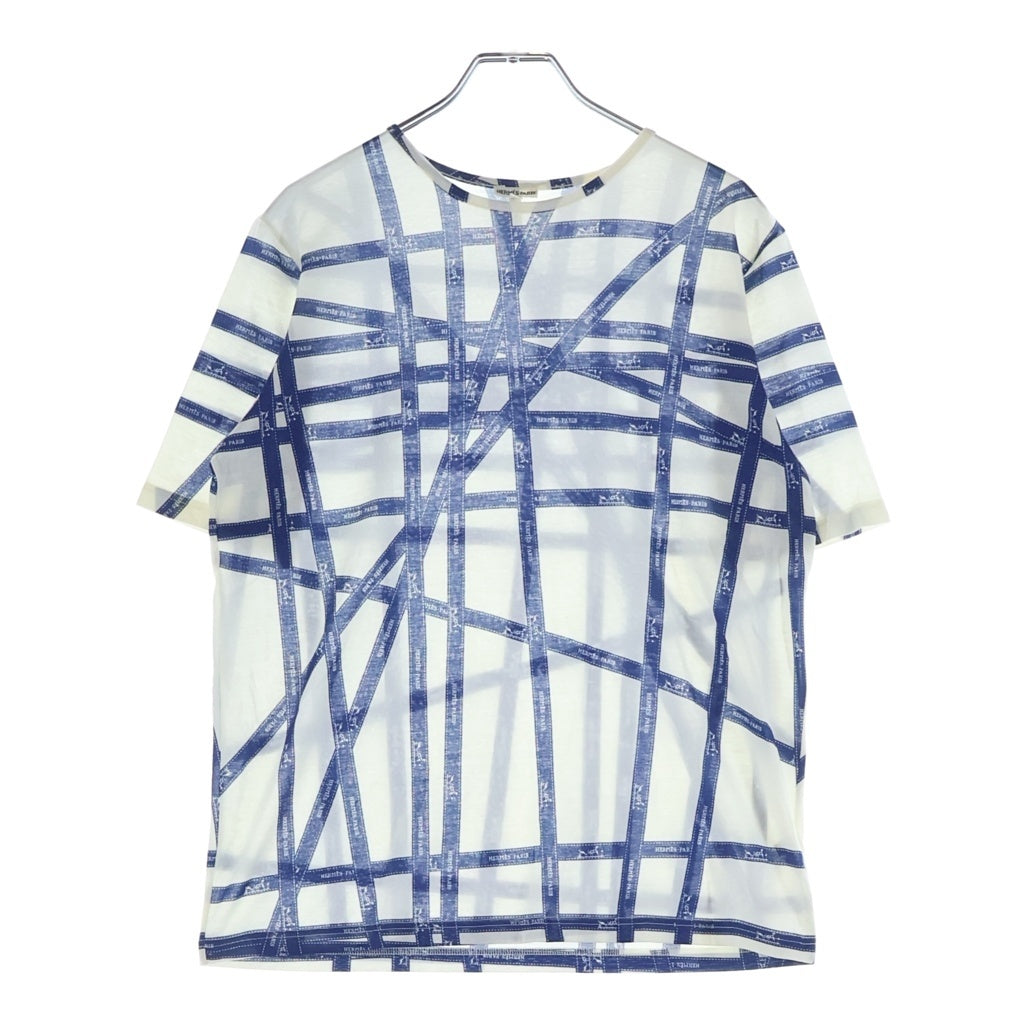 HERMES(エルメス) ボリュデュック クルーネック 半袖Tシャツ カットソー ホワイト/ブルー
