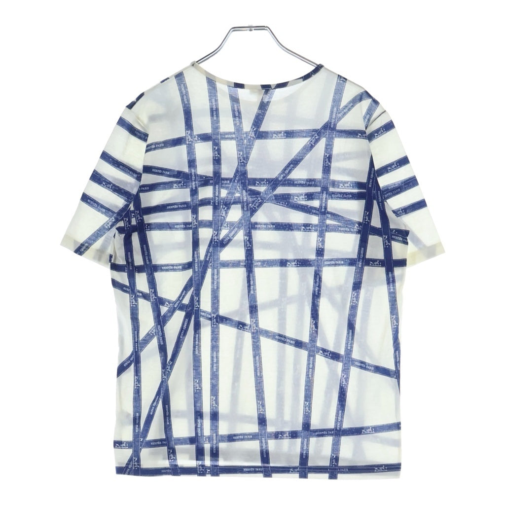 HERMES(エルメス) ボリュデュック クルーネック 半袖Tシャツ カットソー ホワイト/ブルー