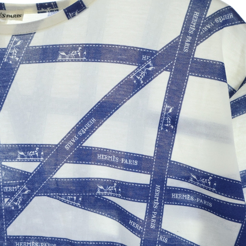 HERMES(エルメス) ボリュデュック クルーネック 半袖Tシャツ カットソー ホワイト/ブルー