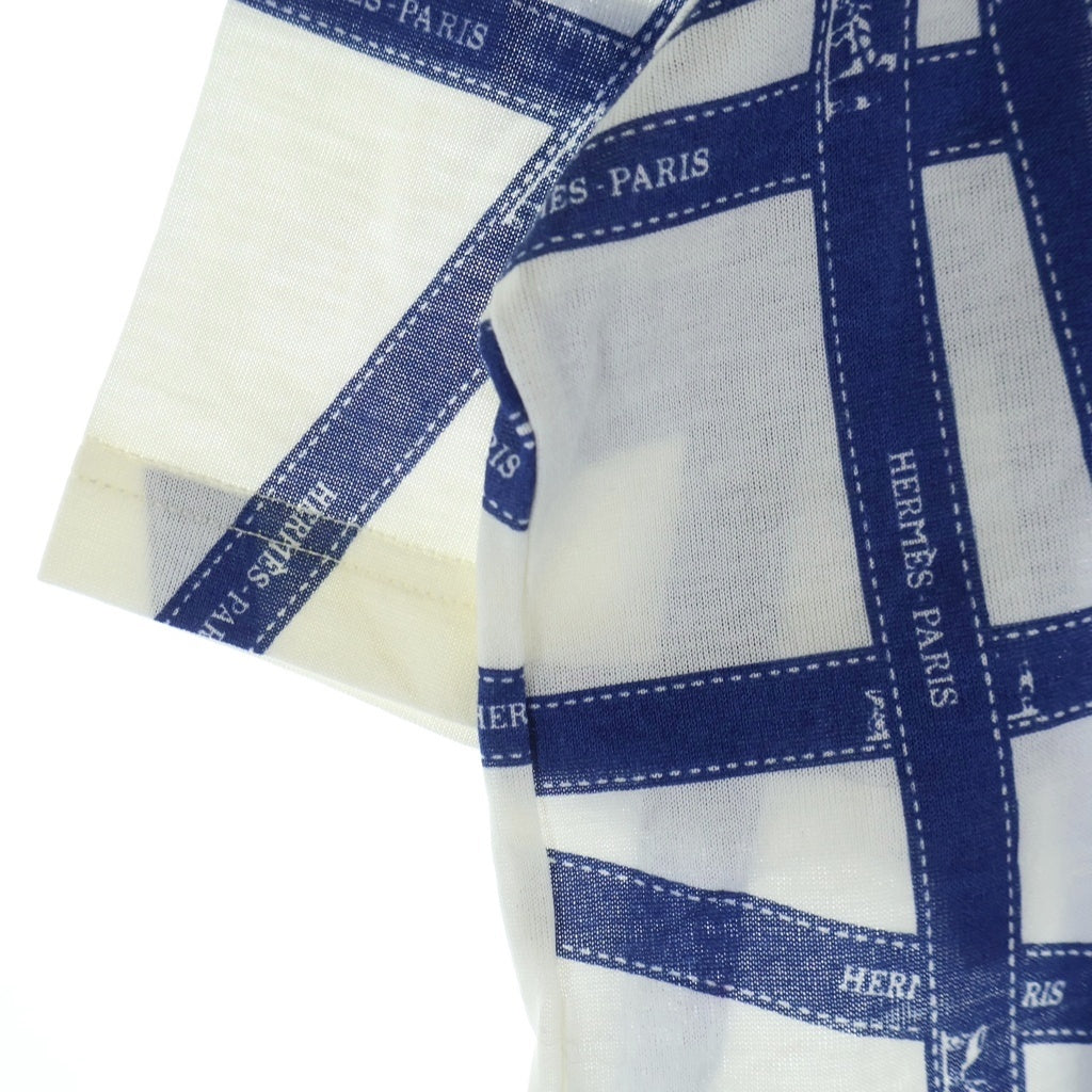 HERMES(エルメス) ボリュデュック クルーネック 半袖Tシャツ カットソー ホワイト/ブルー