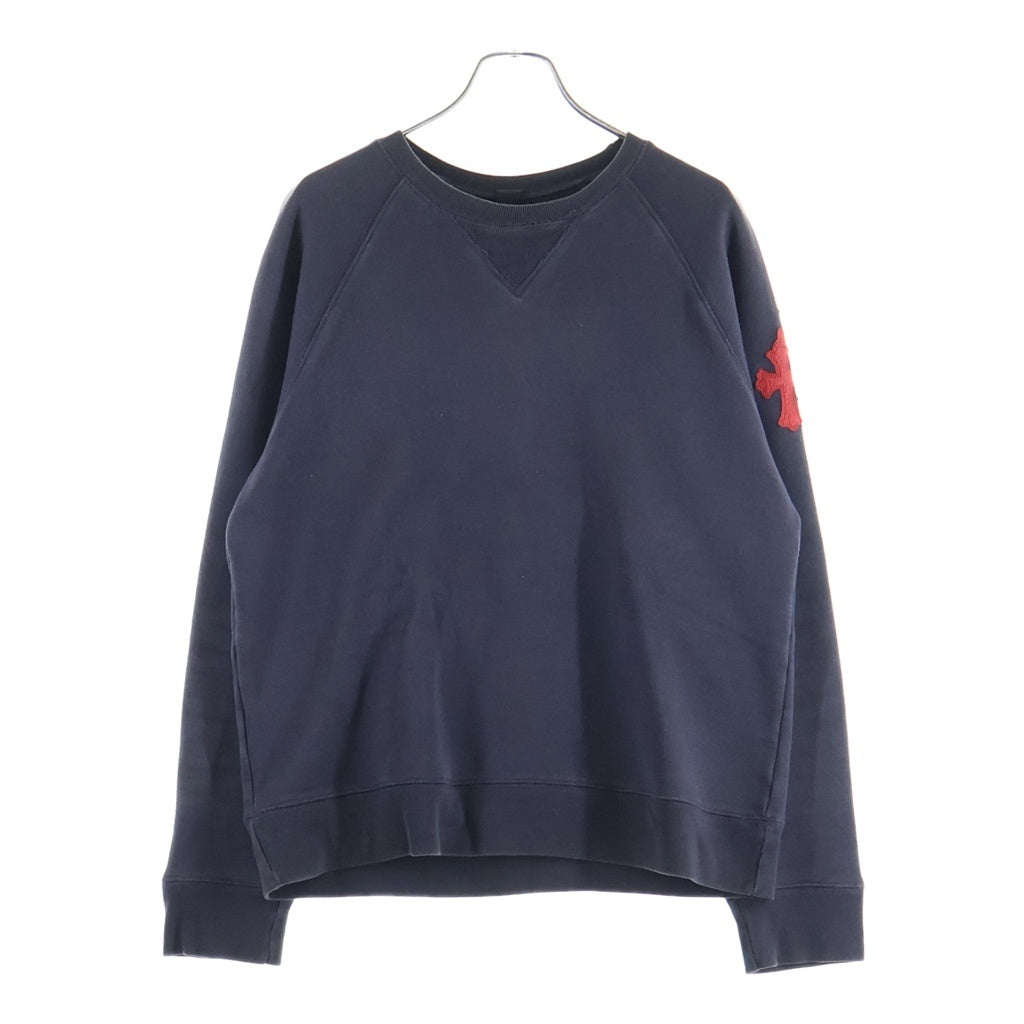 CHROME HEARTS(クロムハーツ) Y NOT Cross Leather Patch Sweatshirt ワイノット レザー クロスパッチ スウェットシャツ クルーネックトレーナー ネイビー/レッド