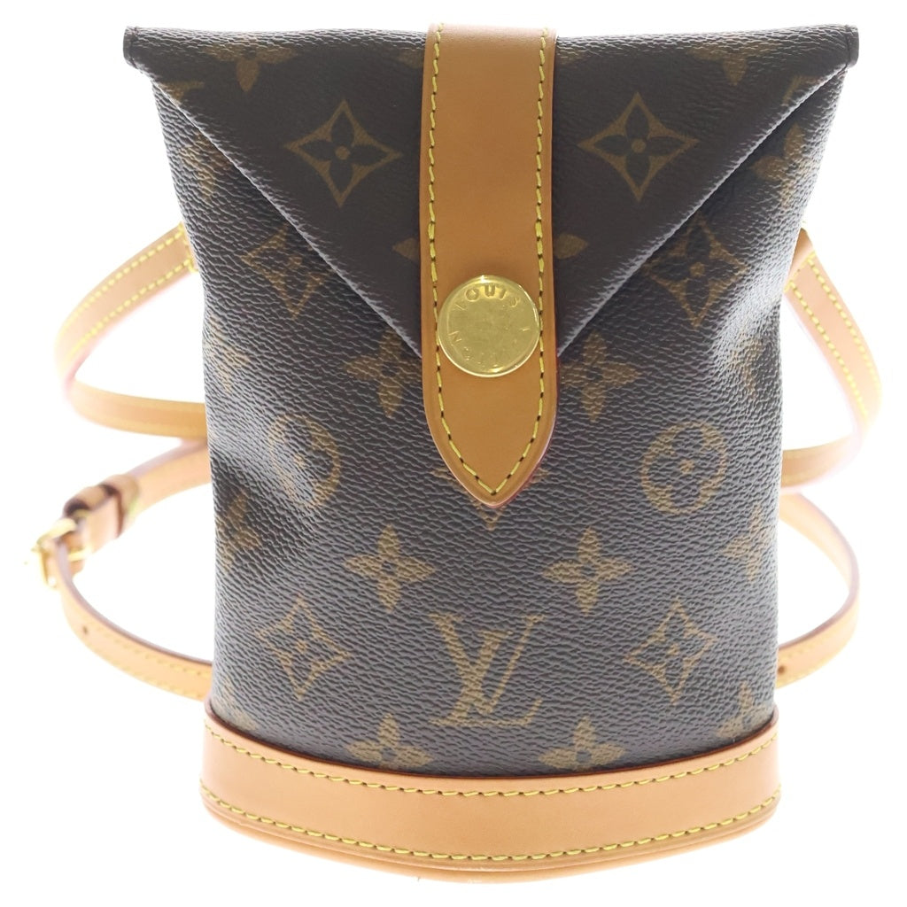 LOUIS VUITTON(ルイヴィトン) モノグラム エンべロップ ポーチ ショルダーバッグ ブラウン レザー×PVC M14056 ゴールド金具 レディース