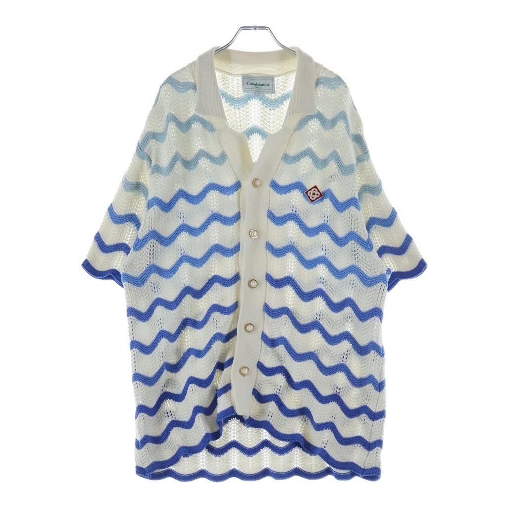 CASABLANCA(カサブランカ) 24SS WAVY GRADIENT CROCHET SHIRT CASABLANCA24SP-6 パールボタン ウェーブクロケットニット半袖シャツ ホワイト/ブルー