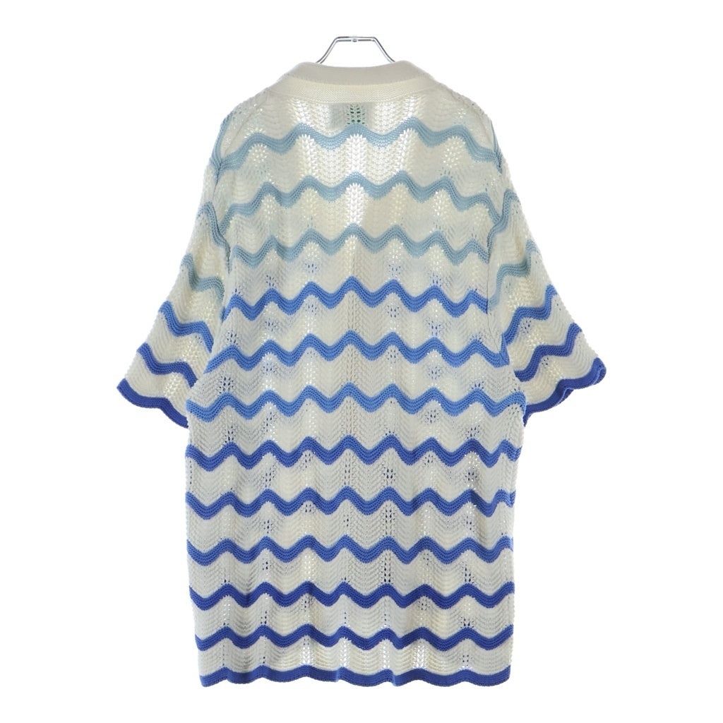 CASABLANCA(カサブランカ) 24SS WAVY GRADIENT CROCHET SHIRT CASABLANCA24SP-6 パールボタン ウェーブクロケットニット半袖シャツ ホワイト/ブルー