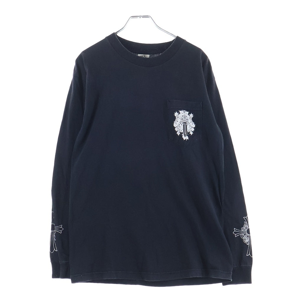 CHROME HEARTS(クロムハーツ) OLD VINE DGGR L/S TEE オールド アームクロスプリント ヴァインダガーポケット長袖Tシャツ カットソー ブラック