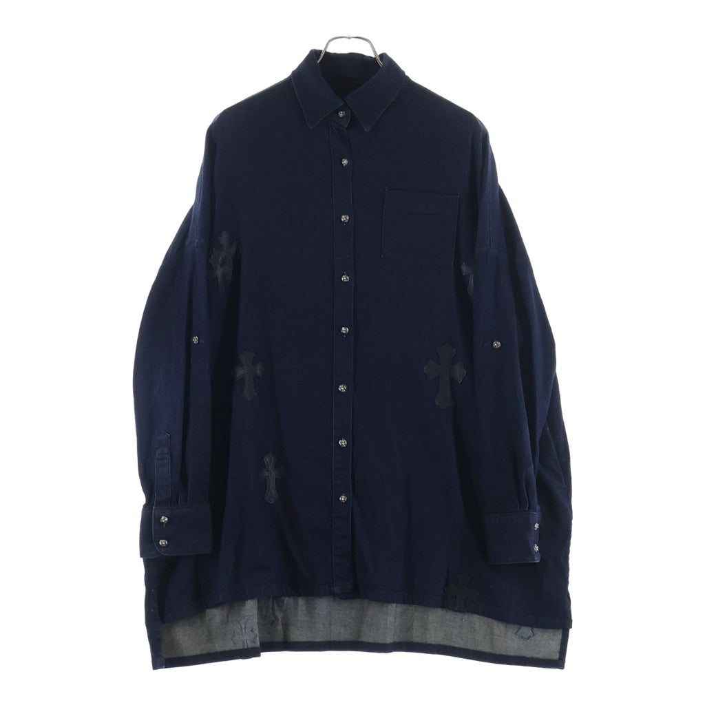 CHROME HEARTS(クロムハーツ) MAHAL KITA マハルキタ セメタリークロスパッチ クロスボタン オーバーサイズ デニム 長袖シャツ インディゴ