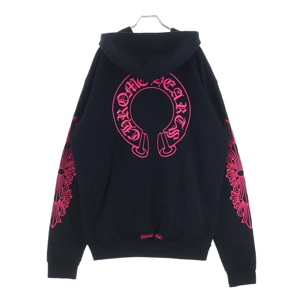 CHROME HEARTS(クロムハーツ) SWTSHRT HD ZIP バックホースシュー袖フローラルプリントダガージップパーカー ブラック/ピンク