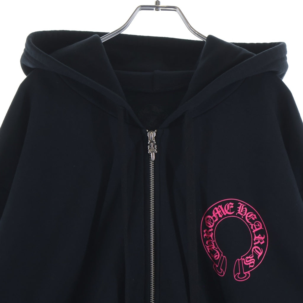 CHROME HEARTS(クロムハーツ) SWTSHRT HD ZIP バックホースシュー袖フローラルプリントダガージップパーカー ブラック/ピンク