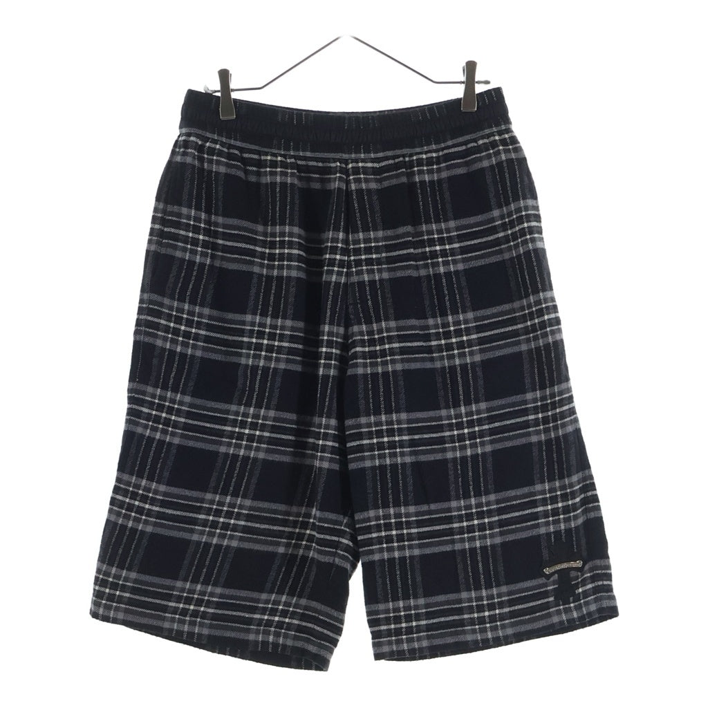 CHROME HEARTS(クロムハーツ) Y NOT After School Cross Patch Flannel Shorts ワイノット アフタースクール クロスパッチ付きフランネルショーツ チェック柄ハーフパンツ ブラック/グレー
