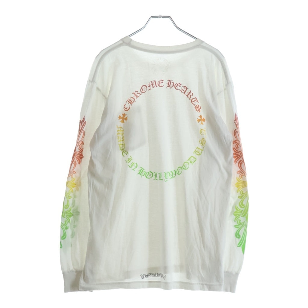 CHROME HEARTS(クロムハーツ) BACK GRAD CIRCLE LOGO FLRL L/S TEE バックグラデーション サークルロゴ フローラルプリント長袖Tシャツ カットソー ホワイト