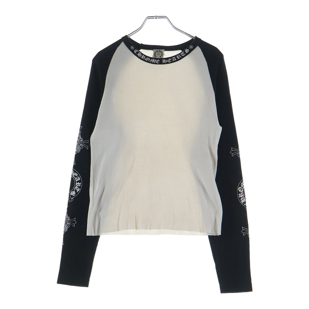CHROME HEARTS(クロムハーツ) OLD FairyCross Neck logo L/S Tee オールド ネックロゴ フェアリークロスプリント長袖ラグランTシャツ ブラック/ホワイト