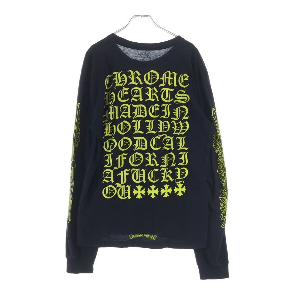 CHROME HEARTS(クロムハーツ) DBL FLRL L/S TEE ダブルフローラル バックロゴプリント長袖Tシャツ ブラック/イエロー
