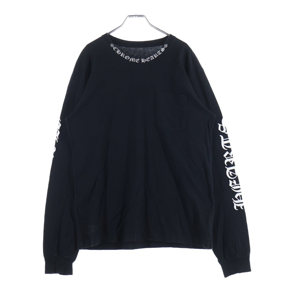 CHROME HEARTS(クロムハーツ) CH LS NECK LOGO L/S TEE ネックロゴプリント 袖ロゴ長袖Tシャツ ブラック
