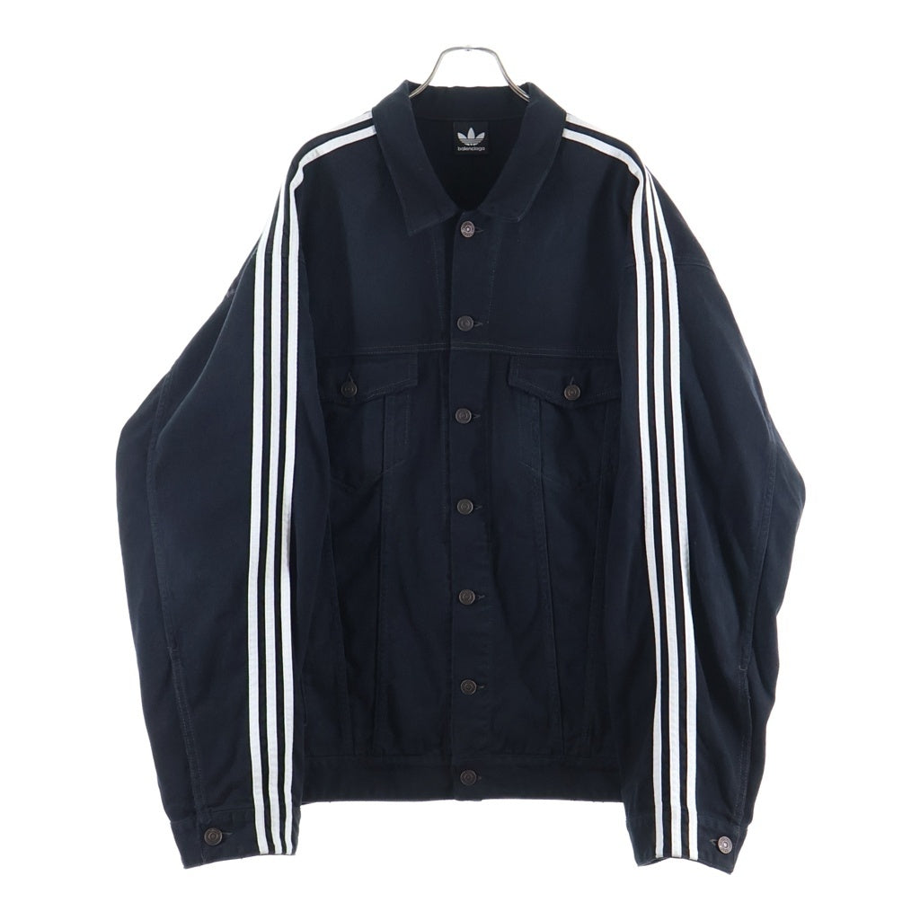 BALENCIAGA(バレンシアガ) 23ss adidas クラッシュ ユーズド 加工 サイド ライン デニム ジャケット ブラック 724775 TNW54