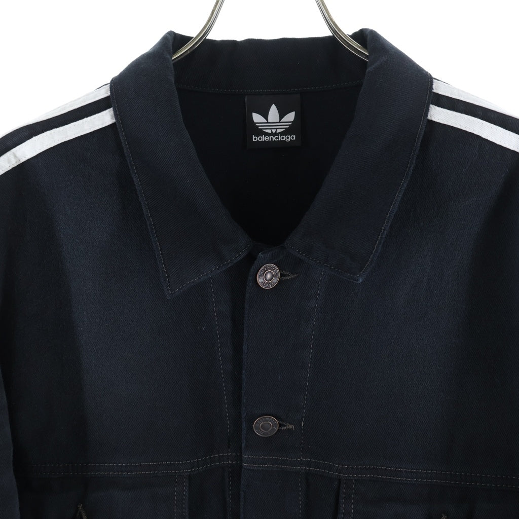 BALENCIAGA(バレンシアガ) 23ss adidas クラッシュ ユーズド 加工 サイド ライン デニム ジャケット ブラック 724775 TNW54