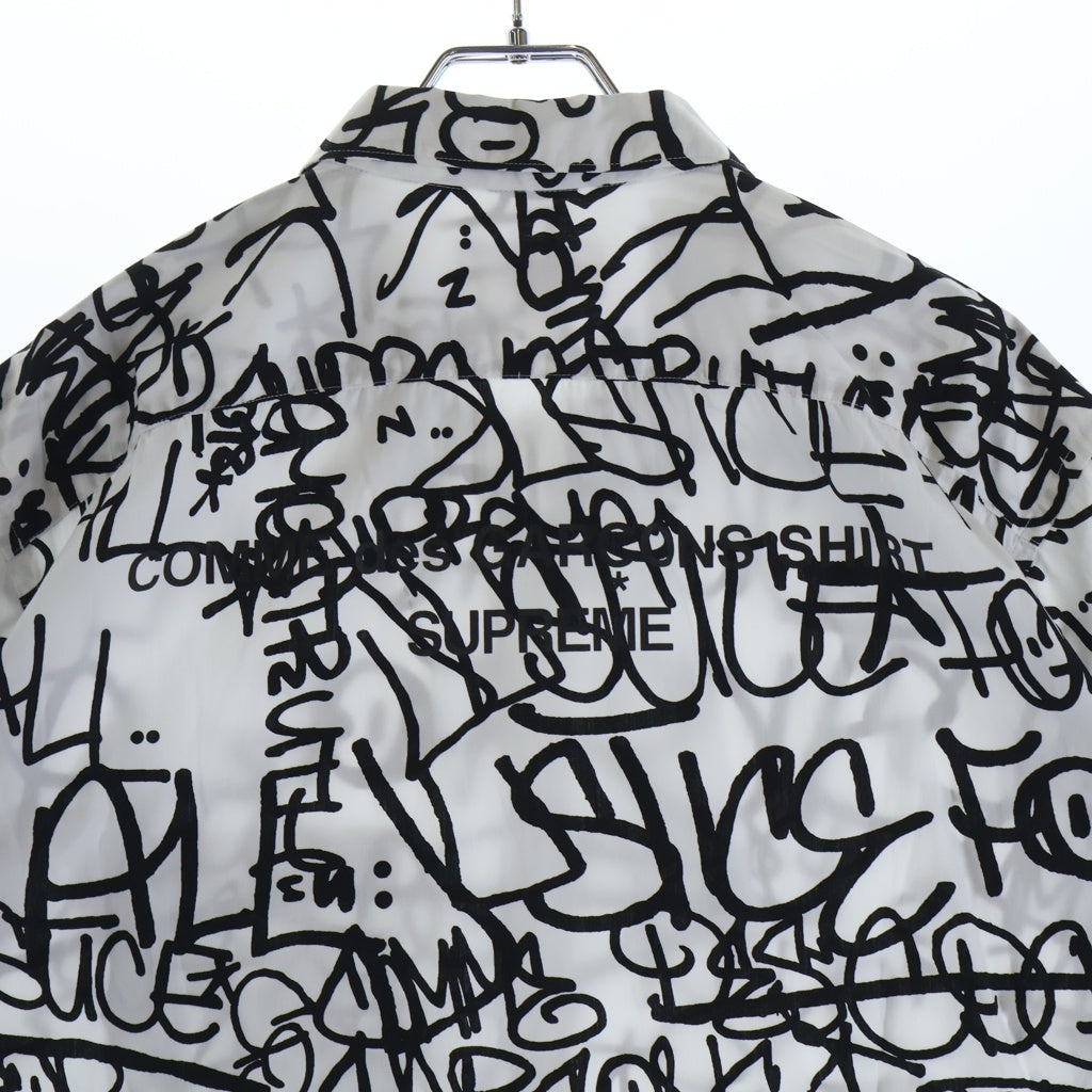 SUPREME(シュプリーム) 18AW ×COMME des GARCONS SHIRT Graphic S/S Shirt コムデギャルソンシャツ グラフィック総柄ジップ半袖シャツ ホワイト/ブラック S1FW18