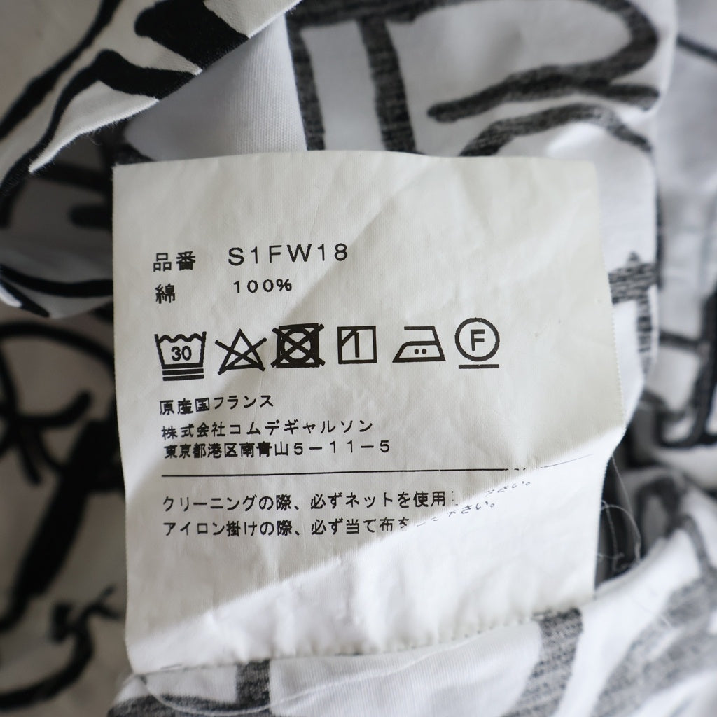 SUPREME(シュプリーム) 18AW ×COMME des GARCONS SHIRT Graphic S/S Shirt コムデギャルソンシャツ グラフィック総柄ジップ半袖シャツ ホワイト/ブラック S1FW18