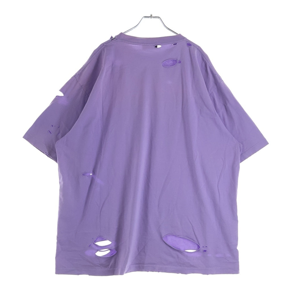 BALENCIAGA(バレンシアガ) 21SS デストロイ加工 ロゴプリント 半袖Tシャツ カットソー 651795 パープル