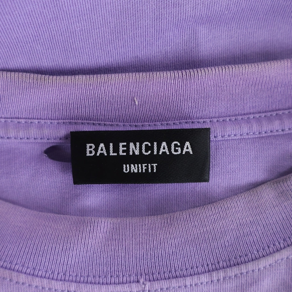 BALENCIAGA(バレンシアガ) 21SS デストロイ加工 ロゴプリント 半袖Tシャツ カットソー 651795 パープル