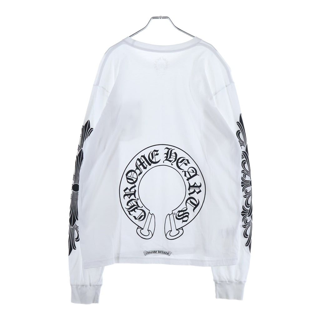 CHROME HEARTS(クロムハーツ) FLRL CRS HORSESHOE L/S バックホースシュー 袖フローラル ロングスリーブ 長袖Tシャツ カットソー ホワイト ‐