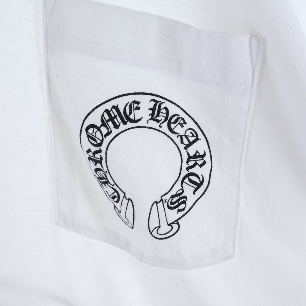 CHROME HEARTS(クロムハーツ) FLRL CRS HORSESHOE L/S バックホースシュー 袖フローラル ロングスリーブ 長袖Tシャツ カットソー ホワイト ‐