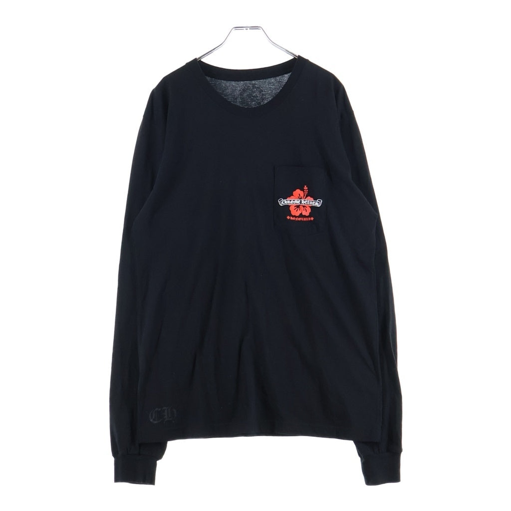 CHROME HEARTS(クロムハーツ) Honolulu Limited Back Scroll Logo L/S Tee ホノルル限定 バックスクロールロゴ ハイビスカスプリント クルーネックロングスリーブカットソー 長袖Tシャツ ブラック