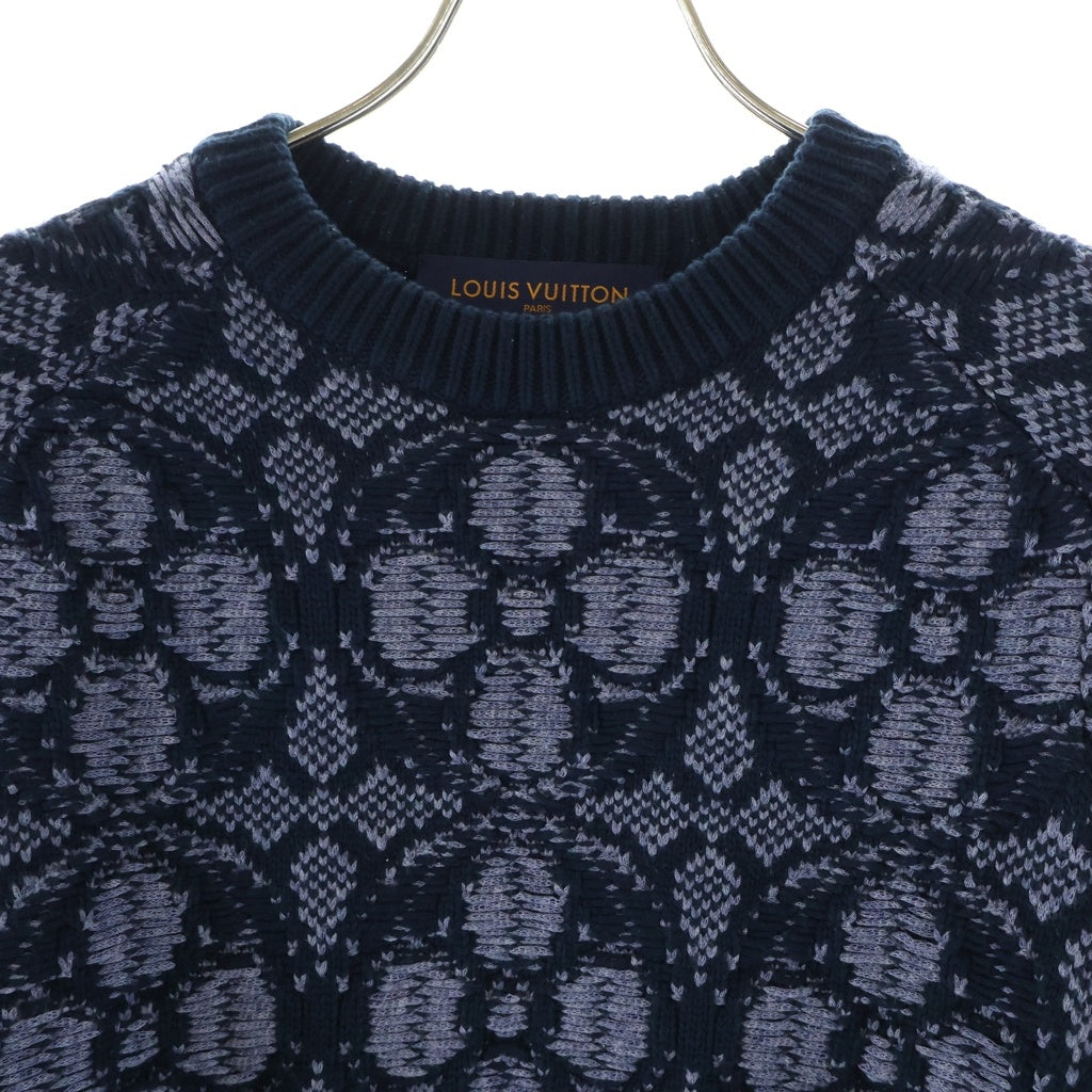 LOUIS VUITTON(ルイヴィトン) 20AW フラワー ミドルゲージクルーネックニット ネイビー RM202 YGF HJN77W