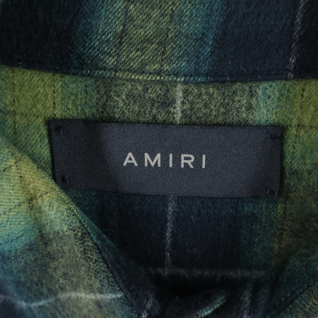 AMIRI(アミリ) LEATHER STAR PATCH PLAID FLANNEL SHIRT レザースターパッチプレイドフランネルシャツ チェック長袖シャツ グリーン