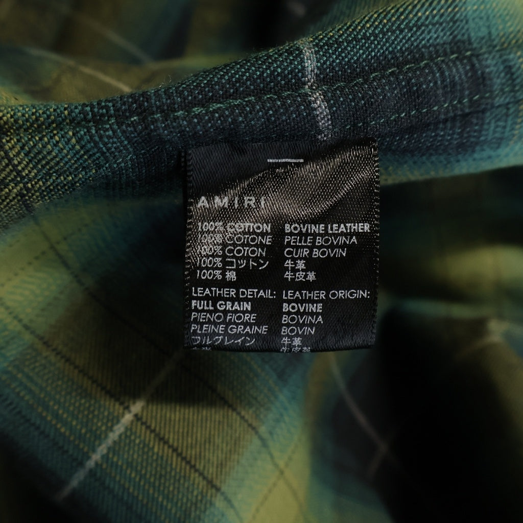 AMIRI(アミリ) LEATHER STAR PATCH PLAID FLANNEL SHIRT レザースターパッチプレイドフランネルシャツ チェック長袖シャツ グリーン