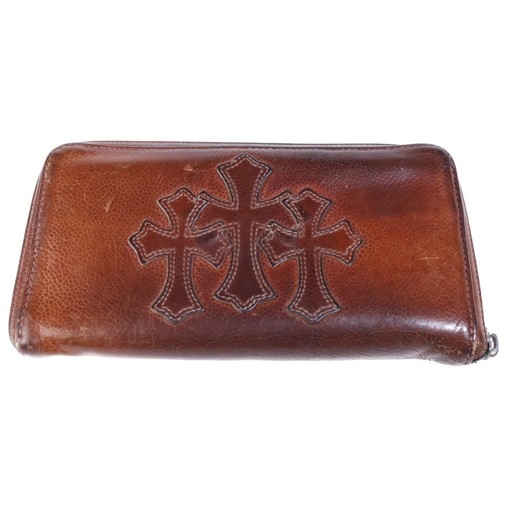CHROME HEARTS(クロムハーツ) REC F ZIP 3セメタリークロスパッチ ラウンドファスナーウォレット 長財布 ブラウン