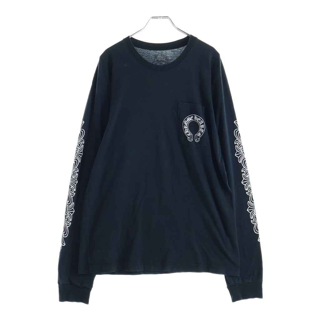 CHROME HEARTS(クロムハーツ) CH L/S TEE アームフローラルバックホースシュープリント長袖Tシャツ ブラック