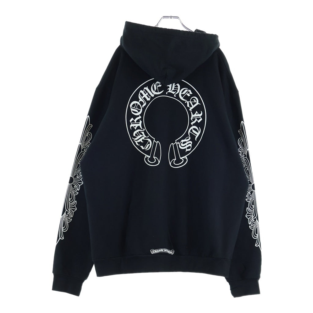 CHROME HEARTS(クロムハーツ) SWTSHRT PLVR 袖フローラル バックホースシュープリント スウェット プルオーバーパーカー ブラック ー