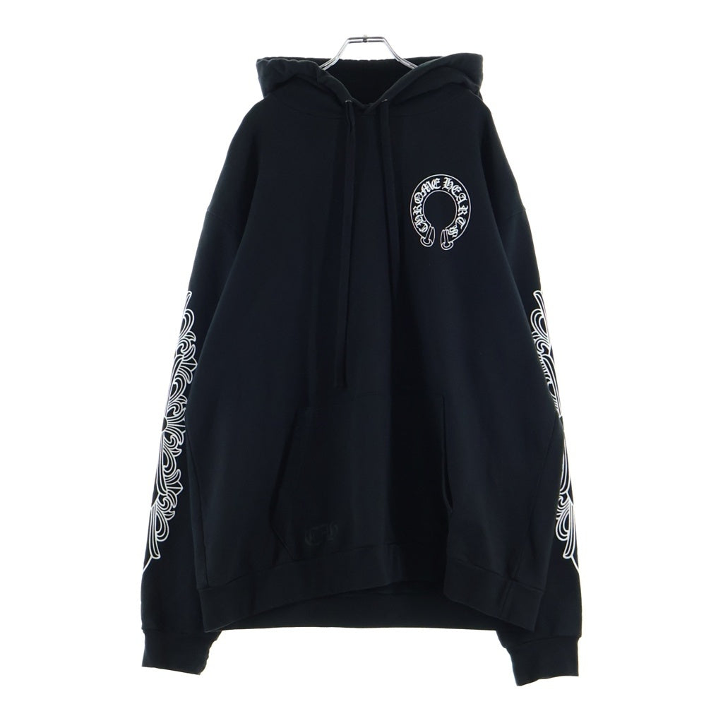 CHROME HEARTS(クロムハーツ) SWTSHRT PLVR 袖フローラル バックホースシュープリント スウェット プルオーバーパーカー ブラック ー