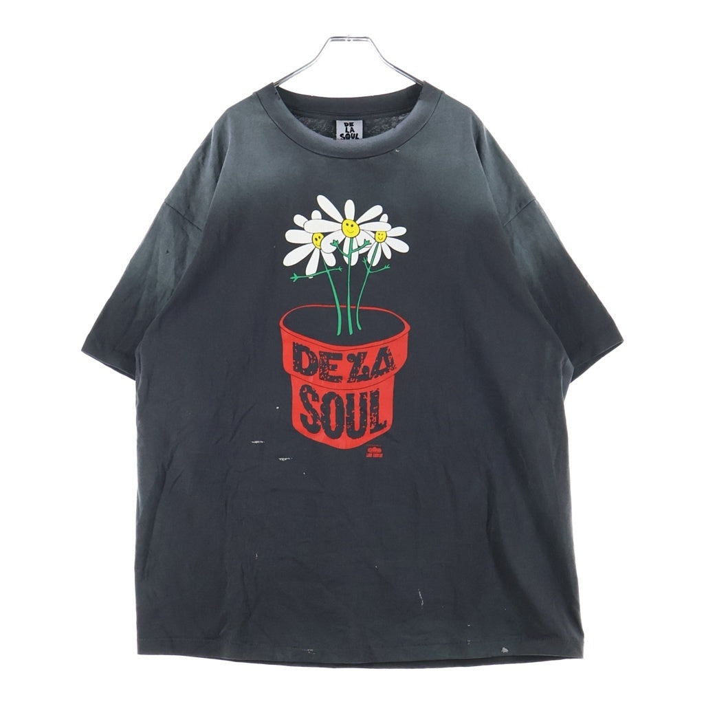 SAINT MICHAEL(セントマイケル) DE LA SOULプリントヴィンテージ加工Tシャツ カットソー ブラック SM-HR1-0000-C18