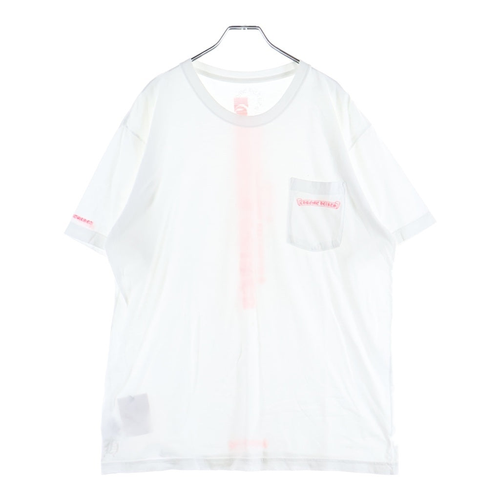 CHROME HEARTS(クロムハーツ) Neon Pink Stripe Logo S/S Tee ストライプロゴプリント 半袖Tシャツカットソー ホワイト/ピンク
