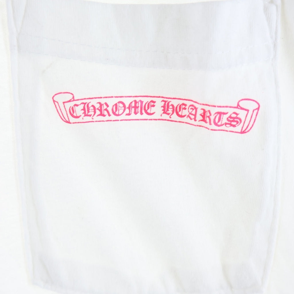 CHROME HEARTS(クロムハーツ) Neon Pink Stripe Logo S/S Tee ストライプロゴプリント 半袖Tシャツカットソー ホワイト/ピンク