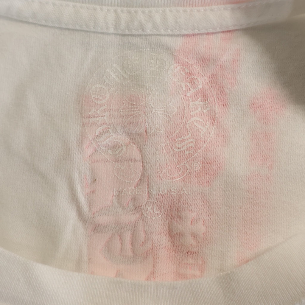 CHROME HEARTS(クロムハーツ) Neon Pink Stripe Logo S/S Tee ストライプロゴプリント 半袖Tシャツカットソー ホワイト/ピンク