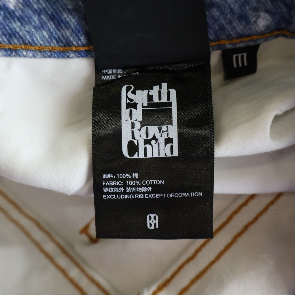 BIRTH OF ROYAL CHILD(バースオブロイヤルチャイルド) 3D Printing Washed 20k Swarovski Diamond Boro Denim ダメージ加工 ラインストーン装飾 デニムパンツ インディゴ
