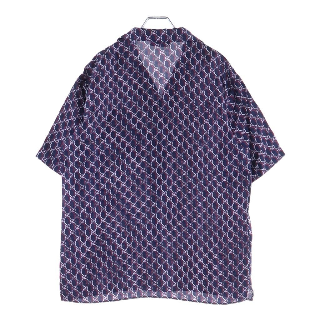 GUCCI(グッチ) Monogram Silk Shirt GG モノグラム シルク 半袖シャツ 総柄ロゴ 794907 ZAQ9H ブルー