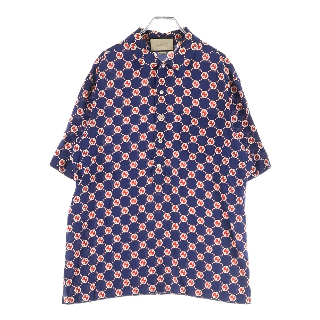GUCCI(グッチ) GGヘキサゴン シルク総柄半袖シャツ 654887 ネイビー