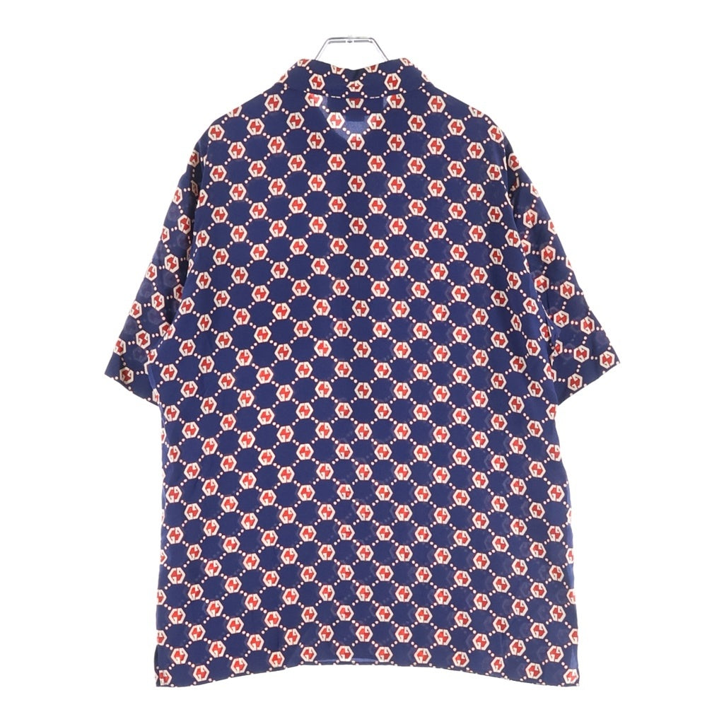 GUCCI(グッチ) GGヘキサゴン シルク総柄半袖シャツ 654887 ネイビー