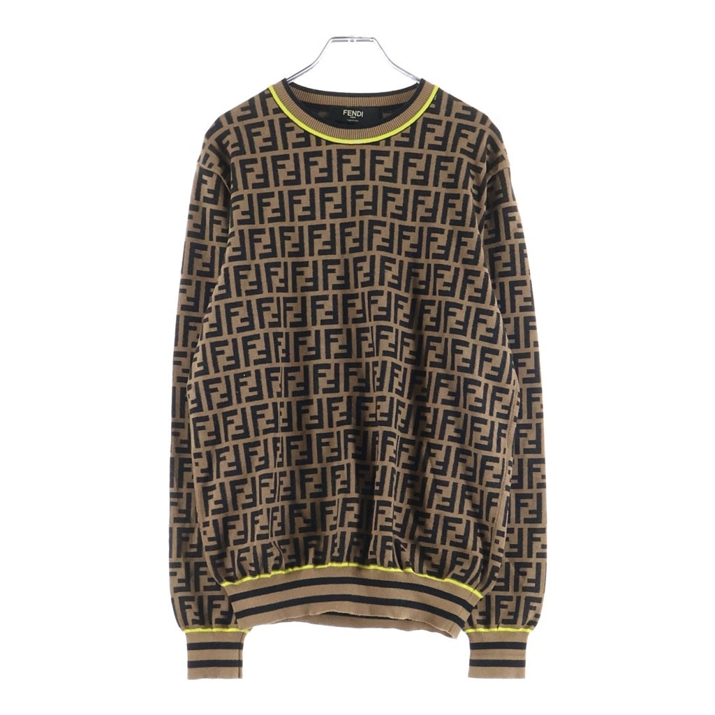 FENDI(フェンディ) ズッカ柄 クルーネックウールニット ブラウン FZZ481 AAV9