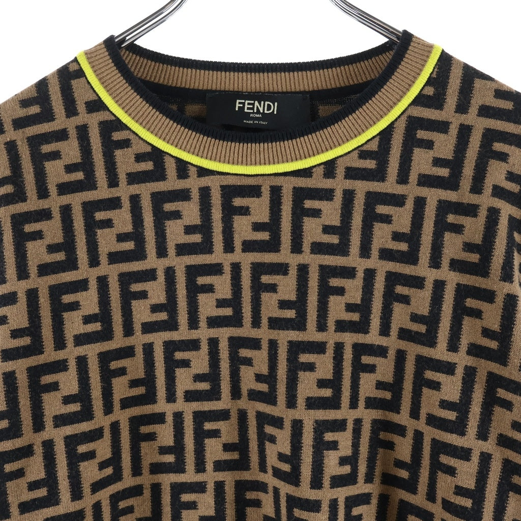 FENDI(フェンディ) ズッカ柄 クルーネックウールニット ブラウン FZZ481 AAV9