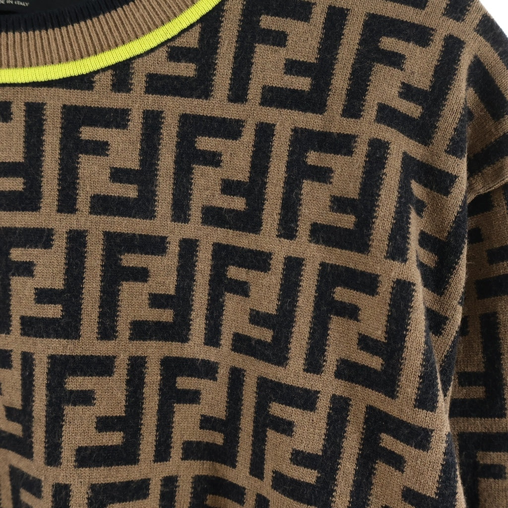 FENDI(フェンディ) ズッカ柄 クルーネックウールニット ブラウン FZZ481 AAV9